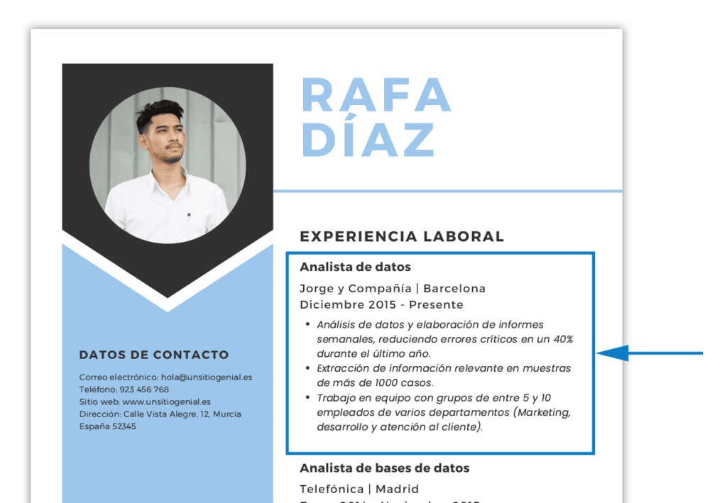 Lista experiencia laboral: habilidades