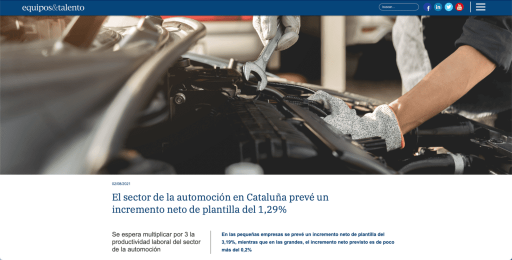 ISPROX en Equipos y Talento. Presentación estudio de previsiones de contratación y facturación en el sector de la automoción en Catalunya.